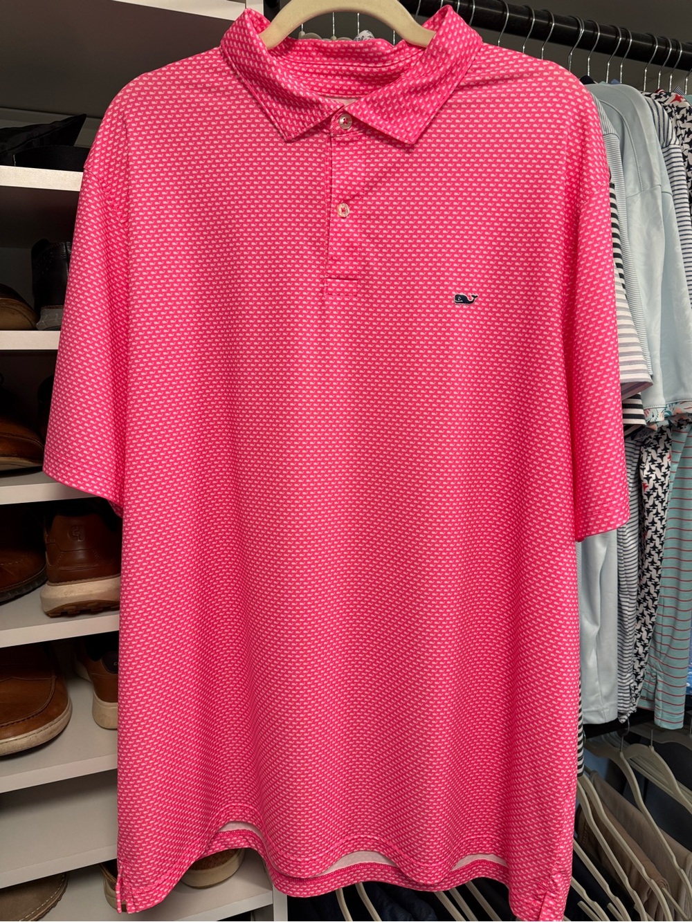 Vineyard Vines Men's Polo in Hot Pink Micro-Pattern